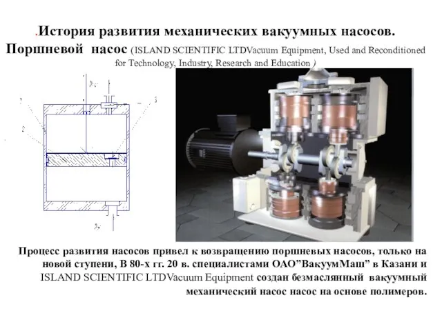 .История развития механических вакуумных насосов. Поршневой насос (ISLAND SCIENTIFIC LTDVacuum Equipment, Used