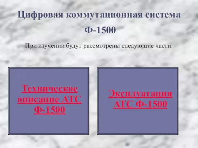 Цифровая коммутационная система Ф-1500 При изучении будут рассмотрены следующие части: