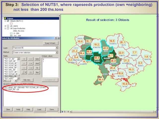 Step 3: Selection of NUTS1, where rapeseeds production (own +neighboring) not less