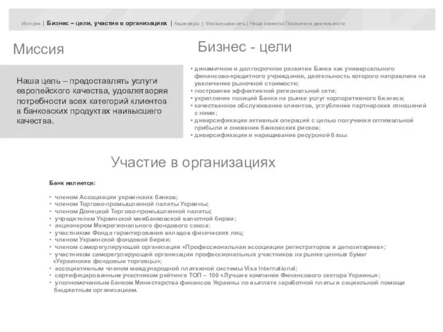 • динамичное и долгосрочное развитие Банка как универсального финансово-кредитного учреждения, деятельность которого