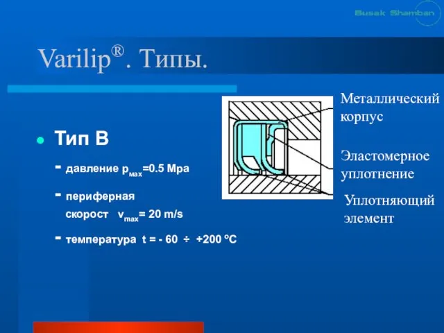 Varilip®. Типы. Тип B - давление рмах=0.5 Mpa - периферная скорост vmax=