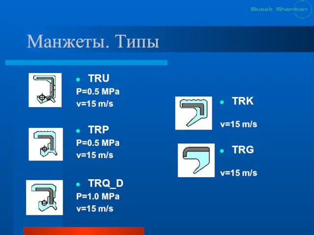 Манжеты. Типы TRU P=0.5 MPa v=15 m/s TRP P=0.5 MPa v=15 m/s