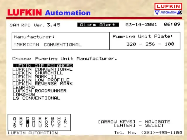 Built in SAM Database is very easy to use from keypay/display !