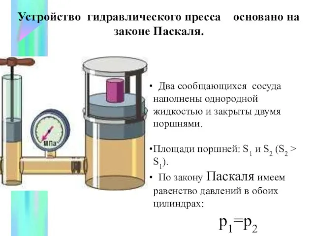 Два сообщающихся сосуда наполнены однородной жидкостью и закрыты двумя поршнями. Площади поршней: