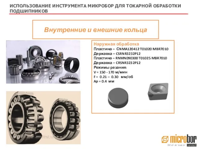 Внутренние и внешние кольца Наружная обработка Пластина – СNMA120412 T01020 MBR7010 Державка