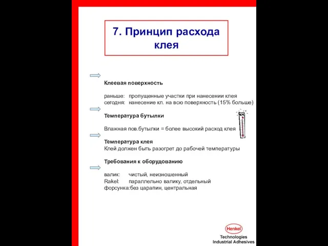 7. Принцип расхода клея Клеевая поверхность раньше: пропущенные участки при нанесении клея