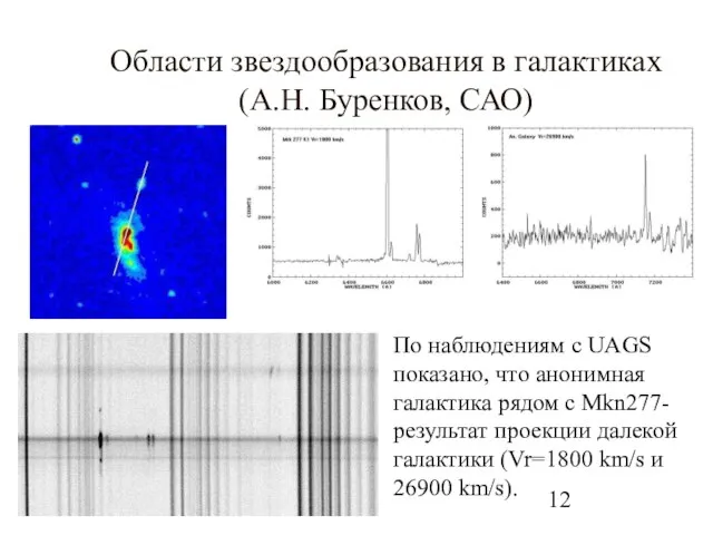 Области звездообразования в галактиках (А.Н. Буренков, САО) По наблюдениям с UAGS показано,