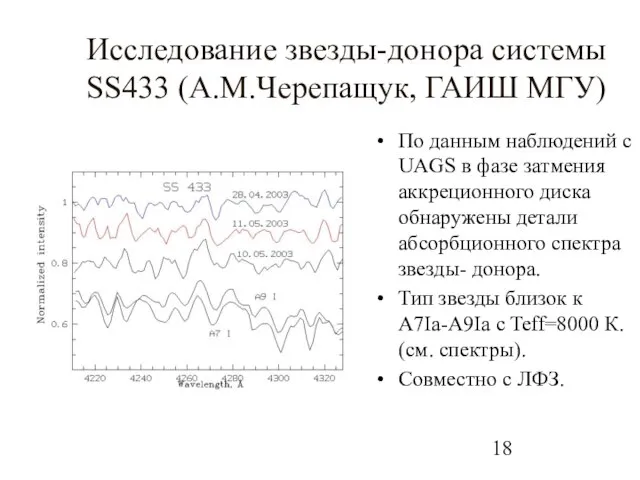 Исследование звезды-донора системы SS433 (А.М.Черепащук, ГАИШ МГУ) По данным наблюдений с UAGS