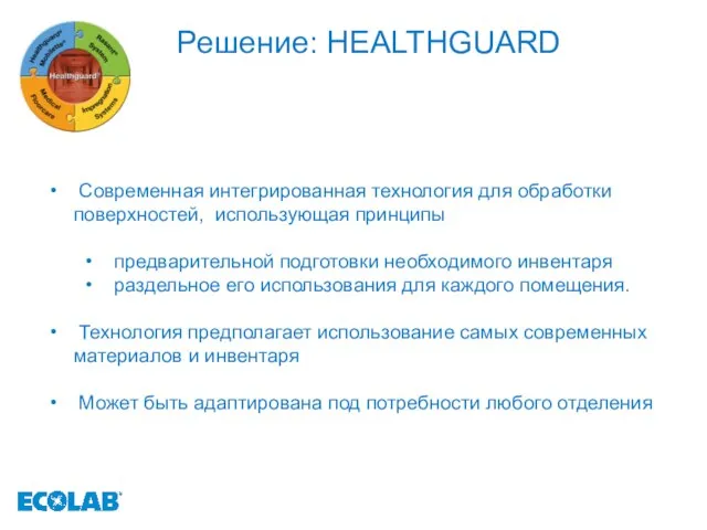 Решение: HEALTHGUARD Современная интегрированная технология для обработки поверхностей, использующая принципы предварительной подготовки