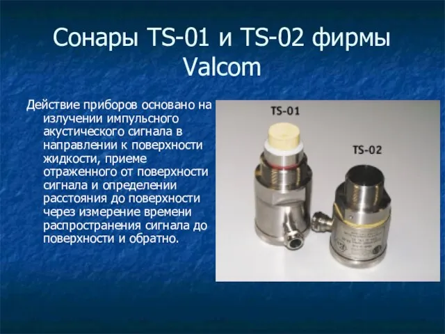 Сонары TS-01 и TS-02 фирмы Valcom Действие приборов основано на излучении импульсного