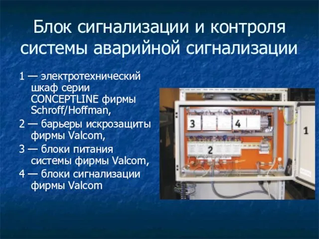 Блок сигнализации и контроля системы аварийной сигнализации 1 — электротехнический шкаф серии