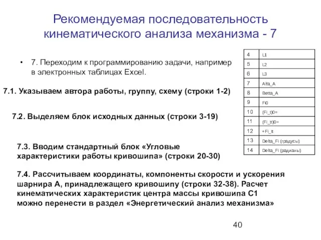 Рекомендуемая последовательность кинематического анализа механизма - 7 7. Переходим к программированию задачи,