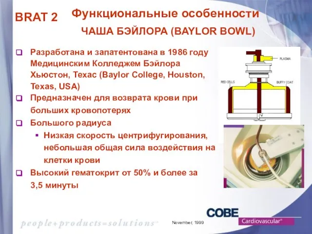 November, 1999 Функциональные особенности ЧАША БЭЙЛОРА (BAYLOR BOWL) Разработана и запатентована в