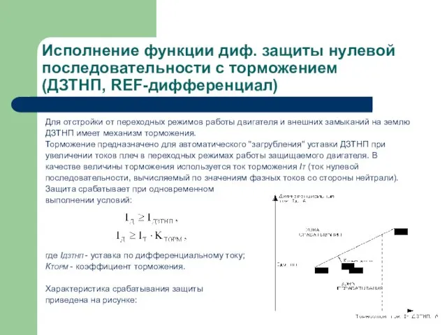 Исполнение функции диф. защиты нулевой последовательности с торможением (ДЗТНП, REF-дифференциал) Для отстройки