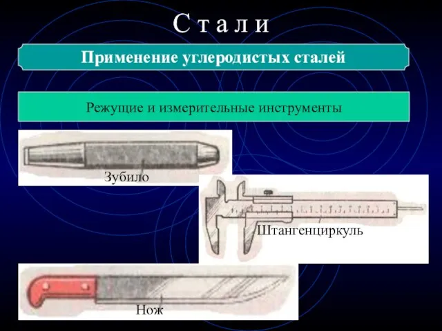 С т а л и Применение углеродистых сталей Режущие и измерительные инструменты