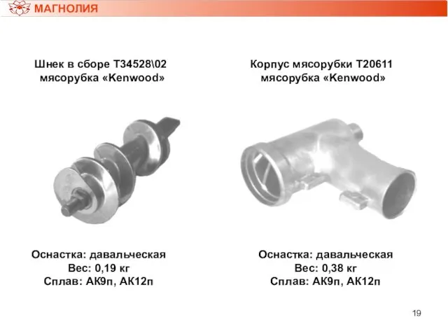 МАГНОЛИЯ Шнек в сборе Т34528\02 мясорубка «Kenwood» Оснастка: давальческая Вес: 0,19 кг