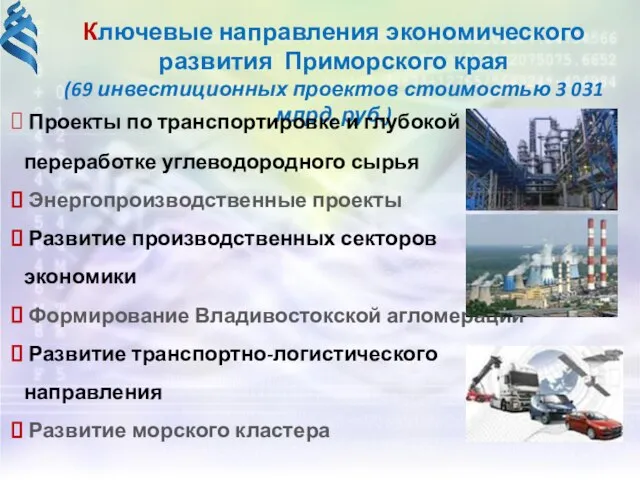Ключевые направления экономического развития Приморского края (69 инвестиционных проектов стоимостью 3 031