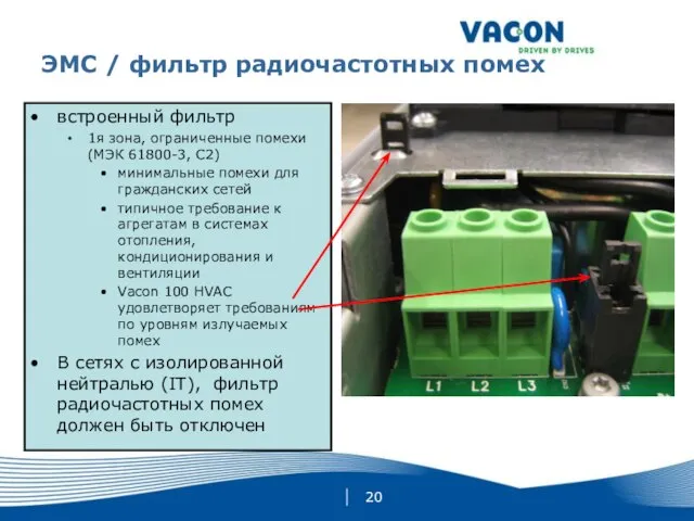 ЭМС / фильтр радиочастотных помех встроенный фильтр 1я зона, ограниченные помехи (МЭК