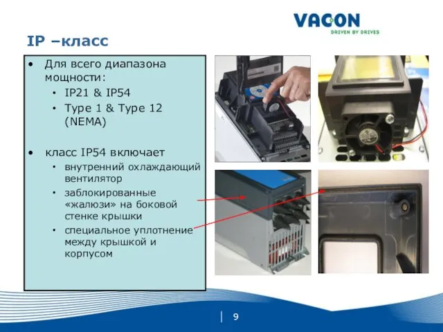 IP –класс Для всего диапазона мощности: IP21 & IP54 Type 1 &