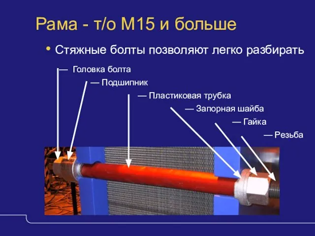 Рама - т/о M15 и больше Стяжные болты позволяют легко разбирать —