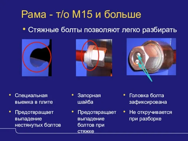 Головка болта зафиксирована Не откручивается при разборке Рама - т/о M15 и