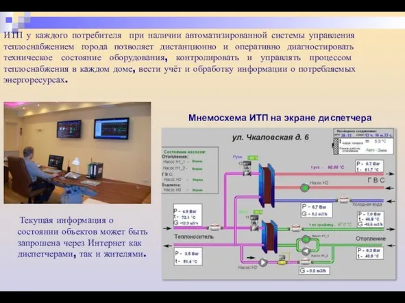 Мнемосхема ИТП на экране диспетчера ИТП у каждого потребителя при наличии автоматизированной