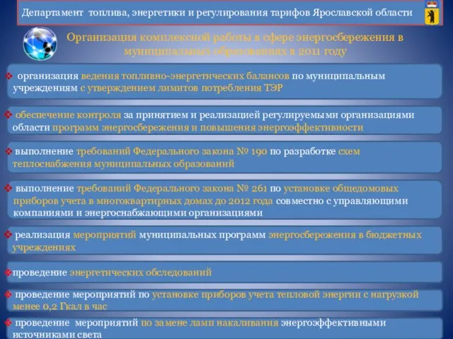 Департамент топлива, энергетики и регулирования тарифов Ярославской области Организация комплексной работы в