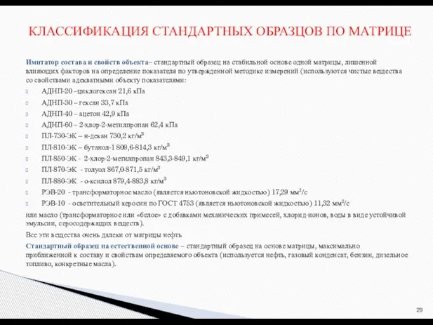 Имитатор состава и свойств объекта– стандартный образец на стабильной основе одной матрицы,