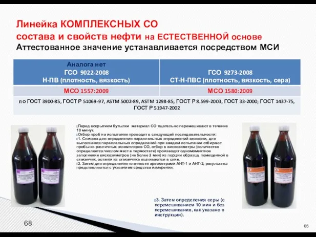 Линейка КОМПЛЕКСНЫХ СО состава и свойств нефти на ЕСТЕСТВЕННОЙ основе Аттестованное значение