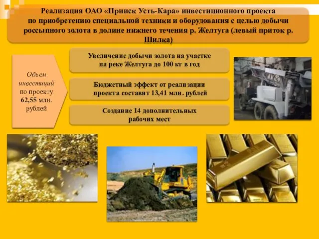 Реализация ОАО «Прииск Усть-Кара» инвестиционного проекта по приобретению специальной техники и оборудования