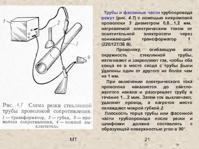 МТ Трубы и фасонные части трубопровода режут (рис. 4.7) с помощью нихромовой