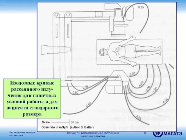 Изодозные кривые рассеянного излу-чения для типичных условий работы и для пациента стандарного