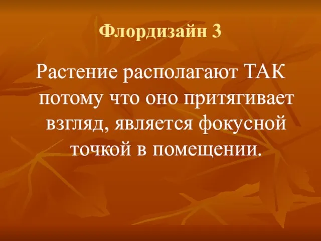 Флордизайн 3 Растение располагают ТАК потому что оно притягивает взгляд, является фокусной точкой в помещении.