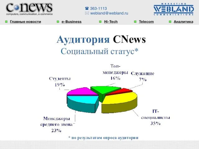 Аудитория CNews Cоциальный статус* * по результатам опроса аудитории