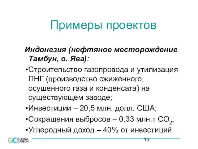 Примеры проектов Индонезия (нефтяное месторождение Тамбун, о. Ява): Строительство газопровода и утилизация