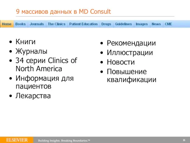 9 массивов данных в MD Consult Книги Журналы 34 серии Clinics of