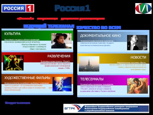 Россия1 Телеканал «Россия1» ведет свою историю с мая 1991 года. Входит в