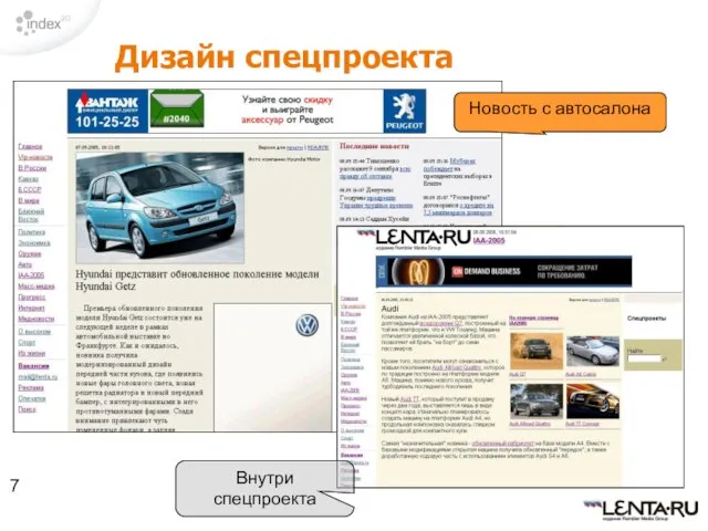 Дизайн спецпроекта Новость с автосалона Внутри спецпроекта