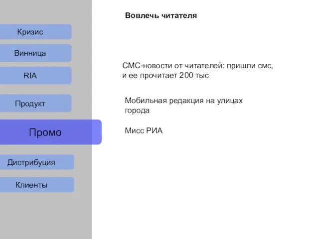 Кризис Продукт Промо Дистрибуция Клиенты Винница RIA Вовлечь читателя СМС-новости от читателей: