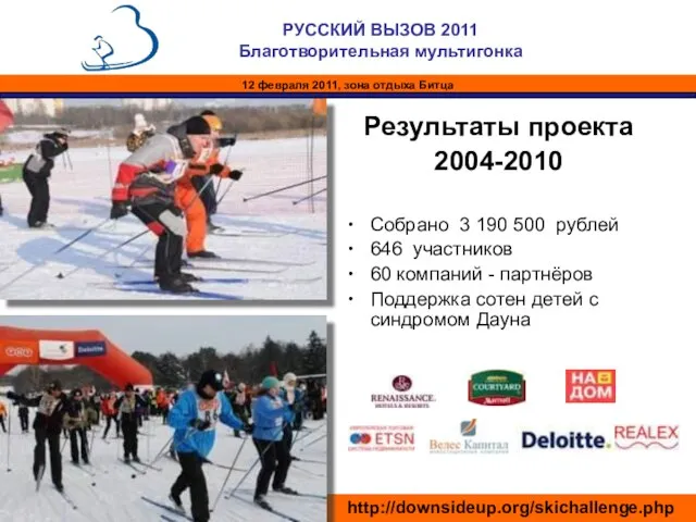 Результаты проекта 2004-2010 Собрано 3 190 500 рублей 646 участников 60 компаний