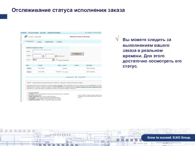 Отслеживание статуса исполнения заказа Вы можете следить за выполнением вашего заказа в