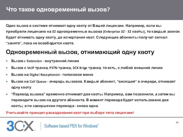 Что такое одновременный вызов? Один вызов в системе отнимает одну квоту от