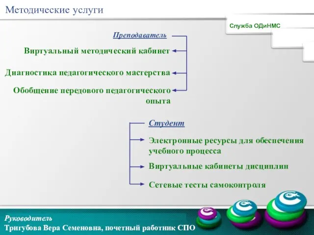 Руководитель Тригубова Вера Семеновна, почетный работник СПО Диагностика педагогического мастерства Обобщение передового