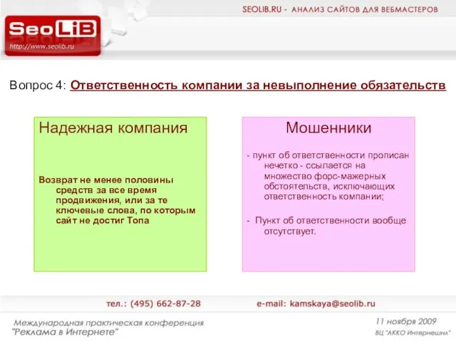 Вопрос 4: Ответственность компании за невыполнение обязательств Надежная компания Возврат не менее