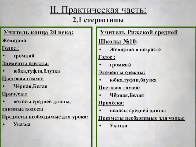 II. Практическая часть: 2.1 стереотипы