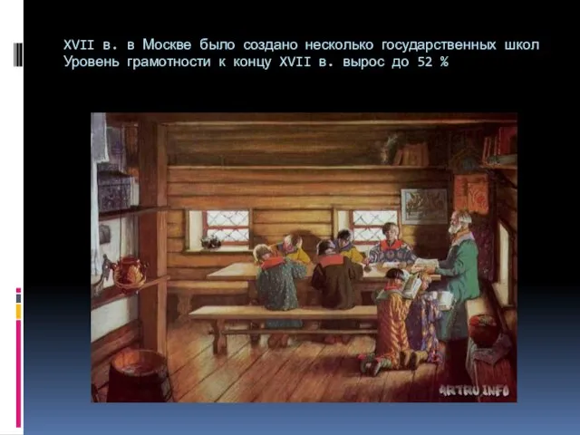 XVII в. в Москве было создано несколько государственных школ Уровень грамотности к