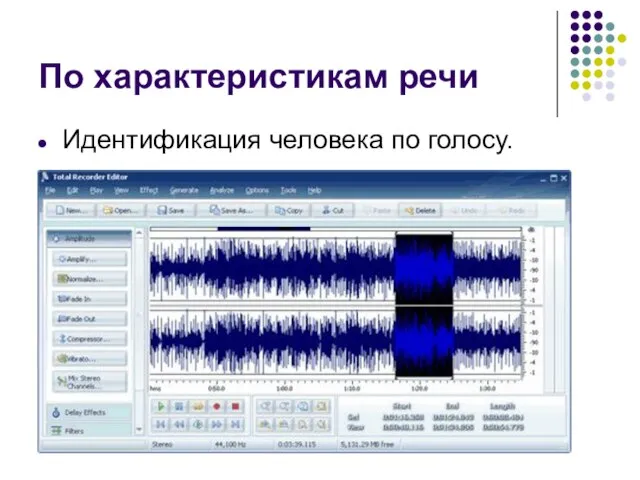 По характеристикам речи Идентификация человека по голосу.