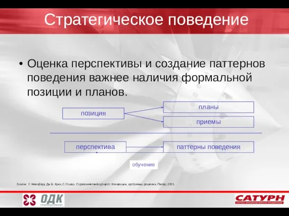 Стратегическое поведение Оценка перспективы и создание паттернов поведения важнее наличия формальной позиции