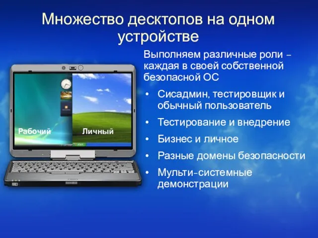 Множество десктопов на одном устройстве Выполняем различные роли – каждая в своей