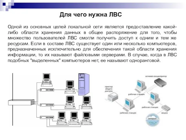 Одной из основных целей локальной сети является предоставление какой-либо области хранения данных